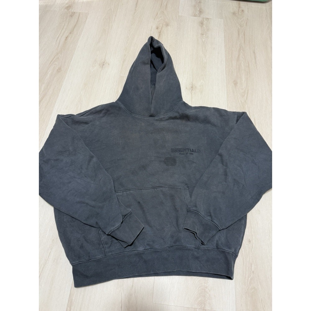 Fear of God Essentials Hoodie Washed Black Boxy Fleece Pullover Men's Small